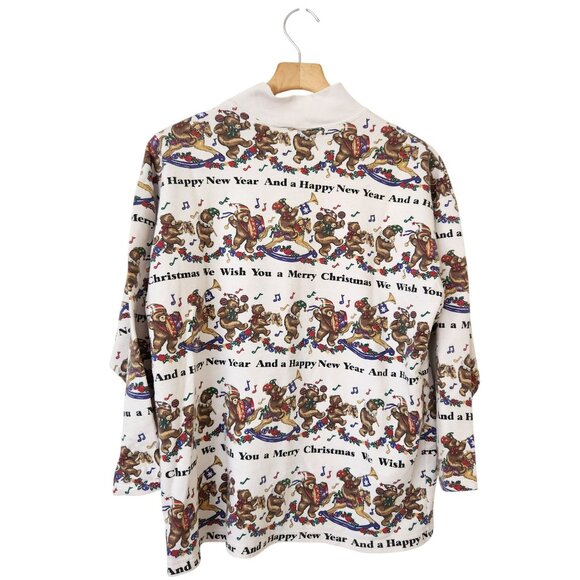 Vintage White Nutcracker Christmas Pullover Sweatshirt Teddy Bears Music Cute - Picture 2 of 12